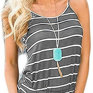 Artfish Women Casual Sleeveless Spaghetti Strap Striped Lounge Pajama Jumpsuit